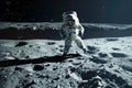 Astronaut in space suit walking on moon surface. Expedition to the moon, space exploration. Generative AI Royalty Free Stock Photo