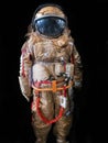 Astronaut or spaceman or cosmonaut on dark background as sci-fi or fantastic explore background for design