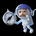 Astronaut spaceman in 3d with magnetic compass