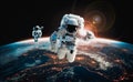 Astronaut spaceman do spacewalk while working for space station Royalty Free Stock Photo