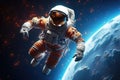 Astronaut spaceman do spacewalk while working for space station. Mixed media, 3d render spaceman astronaut flying with rocket 3d Royalty Free Stock Photo