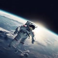 Astronaut spaceman do spacewalk while working for space station in outer space . Astronaut wear full spacesuit for space operation Royalty Free Stock Photo