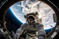 Astronaut spaceman do spacewalk while working for space station in outer space