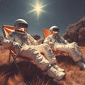 Astronaut spaceman do spacewalk while working for space station in outer space . Astronaut wear full spacesuit for space Royalty Free Stock Photo