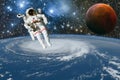 Astronaut spaceman do spacewalk while working for space station in outer space . Elements of this image furnished by