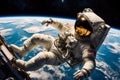 Astronaut spaceman do spacewalk while working for space station in outer space . Astronaut wear full spacesuit for space operation Royalty Free Stock Photo