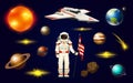 Astronaut spaceman. planets in solar system. Astronomical galaxy. cosmonaut explore adventure. Space shuttle, Mars and Royalty Free Stock Photo