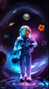 Astronaut on the spaceship on Colorful Space Galaxy. Astronaut journey time Travel Milky way Cosmos Discovery zero gravity. Royalty Free Stock Photo