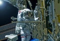 Astronaut on a spaceship doing research. Elements of this image were furnished by NASA