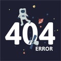 Astronaut and spaceships in outer space. Text warning message 404 error. Oops 404 error page, vector template for