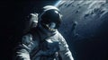 Astronaut in a spacesuit on an asteroid or planet in outer space. AI generated Royalty Free Stock Photo