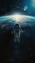 Astronaut in Spacesuit Floating Freely In Outer Space. Stars Sky. Human Space Flight. AI Generated