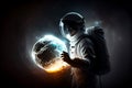 astronaut in a spacesuit holding the planet abstraction art illustration Generative AI