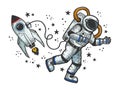 Astronaut in spacesuit at open space sketch vector