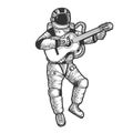 Astronaut in spacesuit play guitar sketch vector