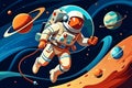 Astronaut on a Spacewalk Amidst Vibrant Planets