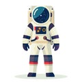 Astronaut standing front view space exploration theme. Cartoon astronaut graphic isolated white Royalty Free Stock Photo