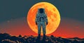 Astronaut standing on lunar surface during sunset. Royalty Free Stock Photo