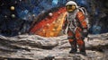 An astronaut standing on the moon with a mosaic background, AI