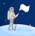 Astronaut Standing on Moon Surface with White Flag Royalty Free Stock Photo