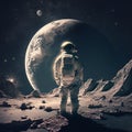 A astronaut stands on the surface of the moon, looking up at the stars. Generated By AI Royalty Free Stock Photo