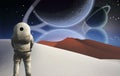 Astronaut stands in surreal white desert Royalty Free Stock Photo