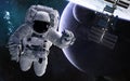 Astronaut, station, deep space planets. Science fiction