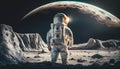 Astronaut strands on the Moon surface and looking