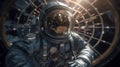 Astronaut stuck in time dimension. Mission of pilot Illustration generative AI