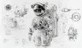 Astronaut suit design with technical schematics and details Royalty Free Stock Photo