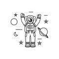 astronaut suit with hands up and set icons Royalty Free Stock Photo