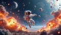Astronaut surviving catastrophic explosion on a volcanic planet
