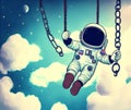 Astronaut Swinging on Baby Swing, Generative AI Illustration