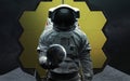 Astronaut and telescope James Webb. JWST launch art. Elements of image provided by Nasa