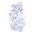 Astronaut Tethered Caravel Ship Drawing Royalty Free Stock Photo