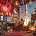 Astronaut themed conceptual room interior