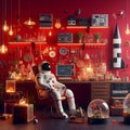 Astronaut themed conceptual room interior