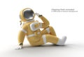 Astronaut think, Disappointment, Tired Caucasian Gesture`s Pen Tool Created Clipping Path Included in JPEG Easy to Composite