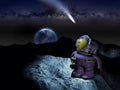 Astronaut toy on the Moon Royalty Free Stock Photo