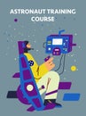 Astronaut training course poster template, flat vector illustration.