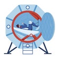 Astronaut training, modern technology, gravity check, young astronaut, small spaceship, design, flat style vector