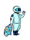 Astronaut traveler with a travel suitcase