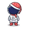 Astronaut using Christmas winter suit in cute line art illustration