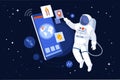 Astronaut using GPS navigation on his smartphone