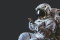 Astronaut using mobile phone in space, Generative AI