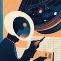 Astronaut using mobile phone in space station. Vector illustration. generative AI