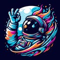 In astronaut vibes with chill pose, banksy art, colorful design, unique, creative, t-shirt prints, no background