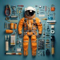 astronaut Vintage Knolling Flat Lays vogue photo salon stylish clothes fashion collection set