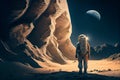 astronaut walk on the surface of another planet, moon, mars, generative ai Royalty Free Stock Photo