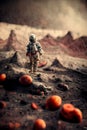 astronaut walking in deep cavern on the moon at a very early dawn